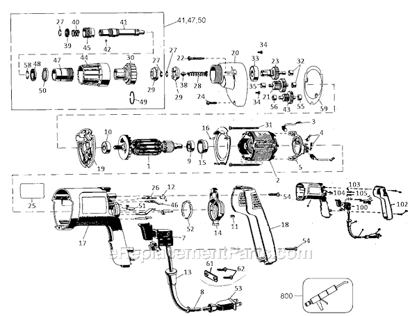 Page A Diagram and Parts List for 2054 Type 100 Black and Decker Electric Drill